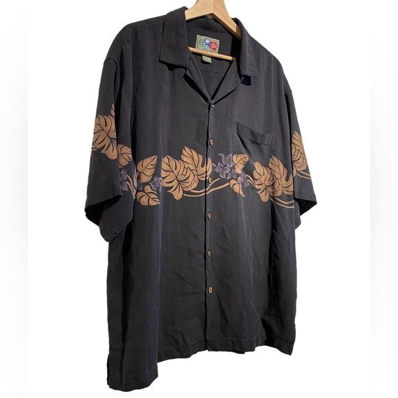The Hawaiian Original Silk 1960's Hibiscus Black Coastal Vacation Button Shirt - Picture 5 of 6